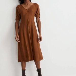 Wide V-Neck Seamed Midi Dress